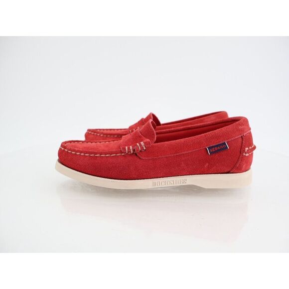 Sebago Dan Mocassin Penny Loafer Womens Size 6 Red Suede Leather Slip On Shoes - Picture 5 of 12